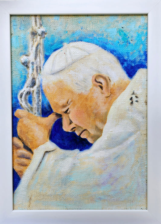 Pope John Paul II – Hand-Painted Acrylic on Jute Canvas (50x35 cm)