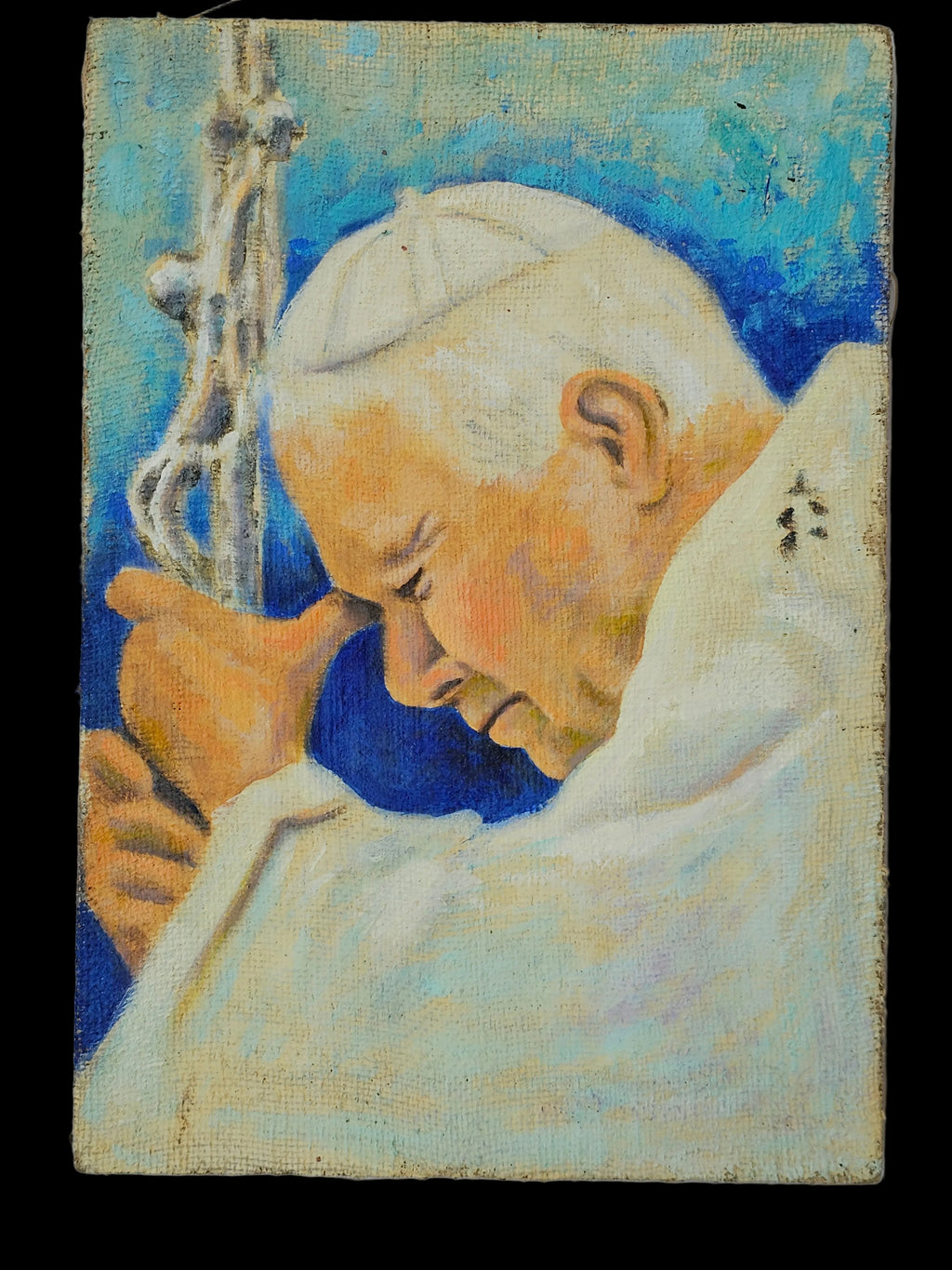 Pope John Paul II – Hand-Painted Acrylic on Jute Canvas (50x35 cm)